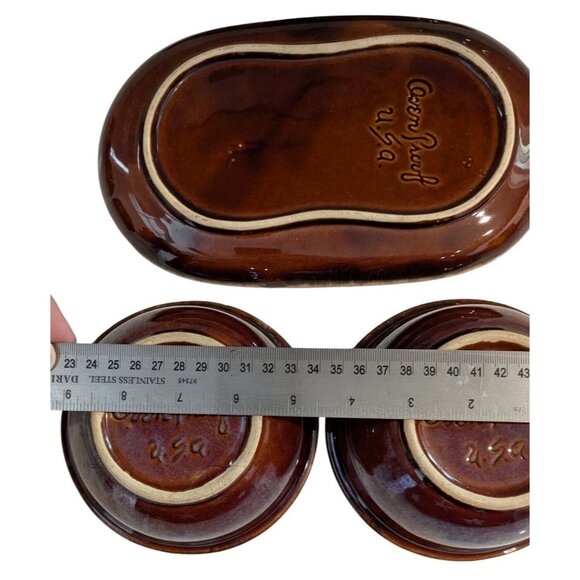 Hull pottery Mirror Brown Drip Snack Plate & Bowl 2 Sets Oven proof - Picture 9 of 9